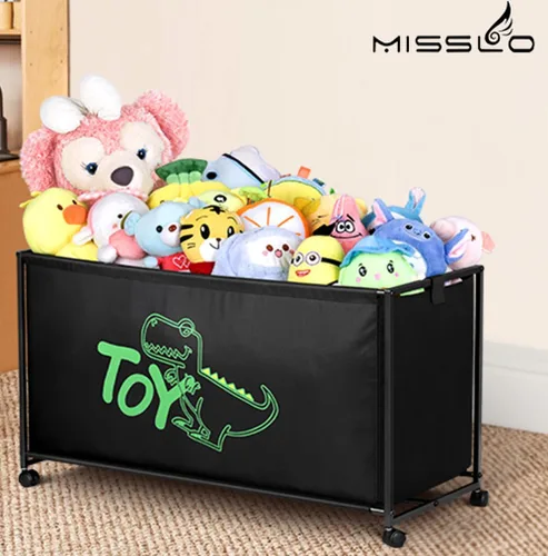 Miniatura 7 de MISSLO Caja grande de juguetes con ruedas, gran baúl de juguetes para niños, organizador de juguetes, 124L, color negro
