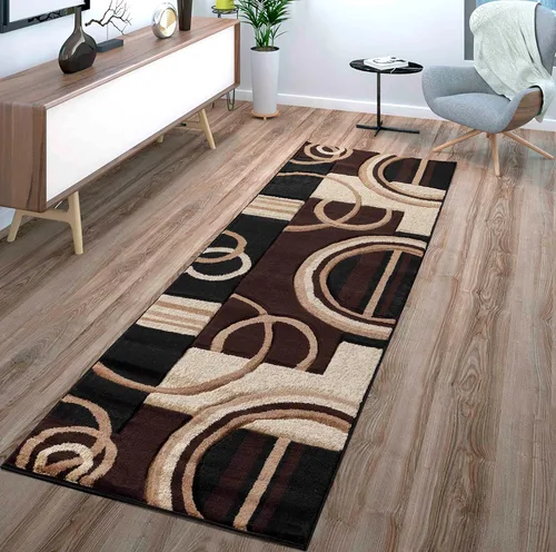 GLORY RUGS Alfombra de Área Moderna 2x7 pies Marrón Suave Tallada a Mano Alfombra de Piso Contemporánea con Textura Esponjosa Premium para