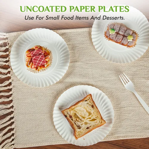 Miniatura 5 de FOCUSLINE Platos de papel de 7 pulgadas, platos de papel blancos sin recubrimiento, plato de postre desechable para todos los días de 7" Plato 7.1