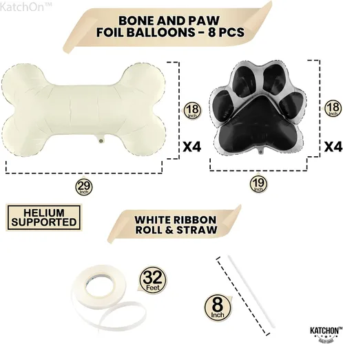 Miniatura 7 de KatchOn, Silver Lets Pawty Balloons - Paquete de 11 globos para perros, globos de patas Globo negro de hueso de perro para decoraciones