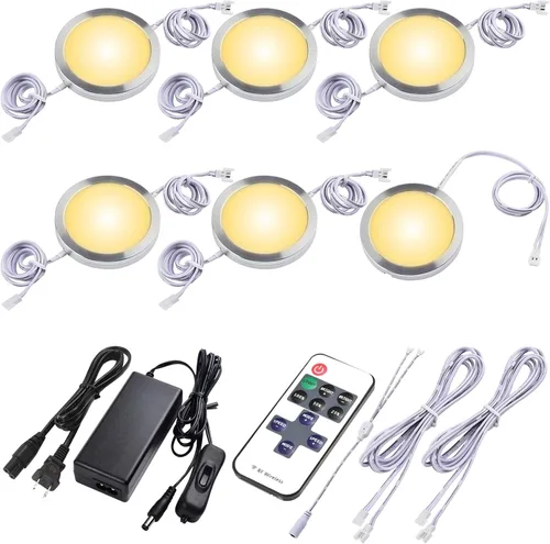 Luz de disco LED para debajo del gabinete de cocina, iluminación trasera para salpicadero, 110V enchufe y cableado, control remoto RF inalámbrico