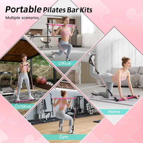 Miniatura 3 de Kit de barra de pilates con bandas de resistencia, barra de pilates portátil para gimnasio en casa, yoga y entrenamientos de cuerpo completo,