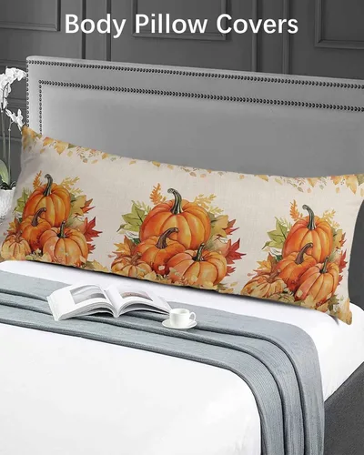 Miniatura 5 de Funda de almohada corporal de calabazas de otoño, fundas de almohada suaves decorativas para sofá largo y lumbar, funda de cojín con cierre