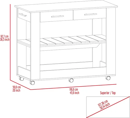 Miniatura 10 de FM FURNITURE Brooklyn 80 Isla de cocina con acento de roble claro, con estantes y cajones