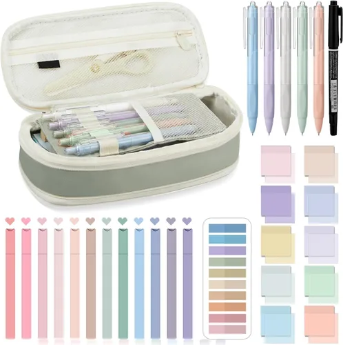 Miniatura 12 de Jutom Kit de Anotar Libros Estético de 39 Piezas con Estuche de Lápices, Marcador, Estuche Transparente, Notas Adhesivas, Gel, Bolígrafo, Rosa