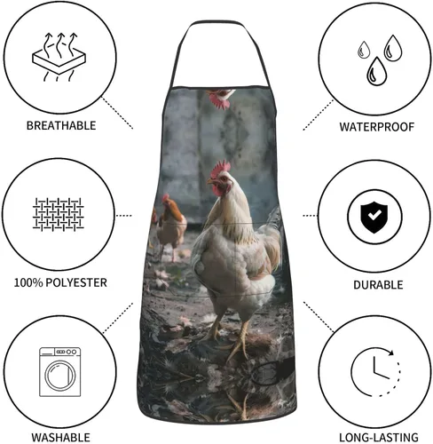 Miniatura 4 de Chicken Full Print Stain Resistant Apron With Pocket-Water Repellent Polyester Kitchen Apron For Cooking,Bbq,Waitress