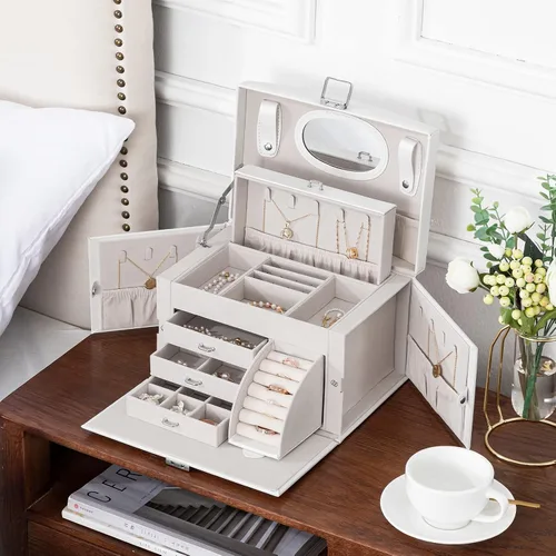 Miniatura 4 de Oyydecor Joyero organizador para mujeres y niñas piel sintética para personas mayores caja de almacenamiento de joyas con cerradura organizador