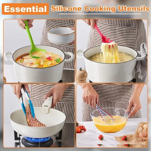 Miniatura 4 de LIANYU Juego de 14 utensilios de cocina con soporte, juego de utensilios de cocina de silicona, herramientas de cocina resistentes al calor, incluye