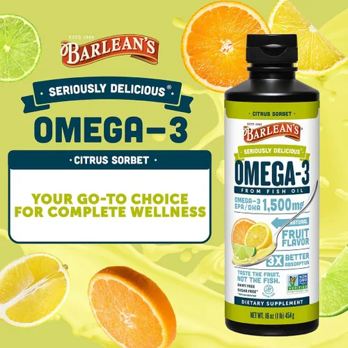 Miniatura 2 de Barlean's Suplemento líquido de aceite de pescado Omega 3 para hombres y mujeres, 1500 mg de ácido graso EPA y DHA, promueve la salud del cerebro