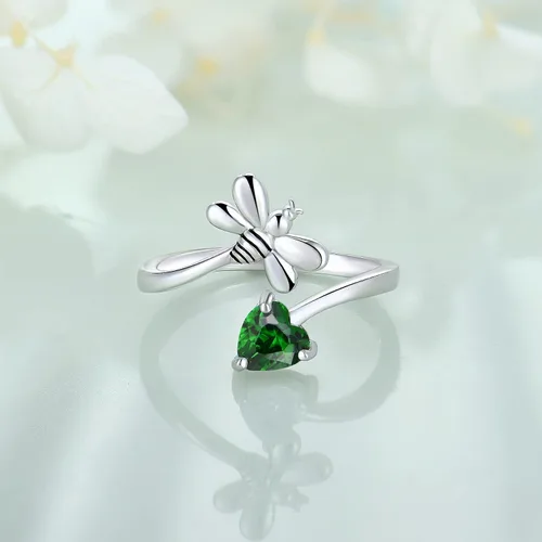 Miniatura 2 de FJ Anillo abierto de plata de ley para mujer, con piedra natal (anillo ajustable)