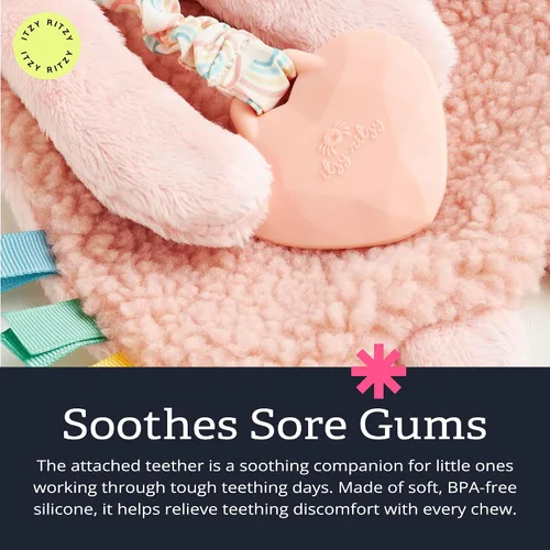 Miniatura 5 de Itzy Ritzy - Itzy Lovey incluye mordedor - Baby Lovey con mordedor, cintas texturizadas y brazos colgantes - Cuenta con sonido arrugado, tela Sherpa