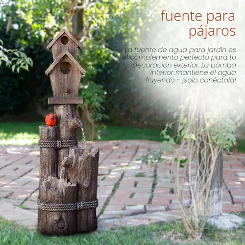 Miniatura 4 de Alpine Corporation Fuente de Agua para Pajareras de 3 Niveles de 35 Pulgadas de Alto para Exteriores con Acento de Cardenal, Decoración Rústica