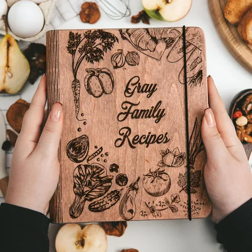 Miniatura 6 de ENJOY THE WOOD Carpeta de Libro de Recetas Personalizada - Diario de Libro de Cocina Familiar de Madera en Blanco para Escribir Tus Propias Recetas