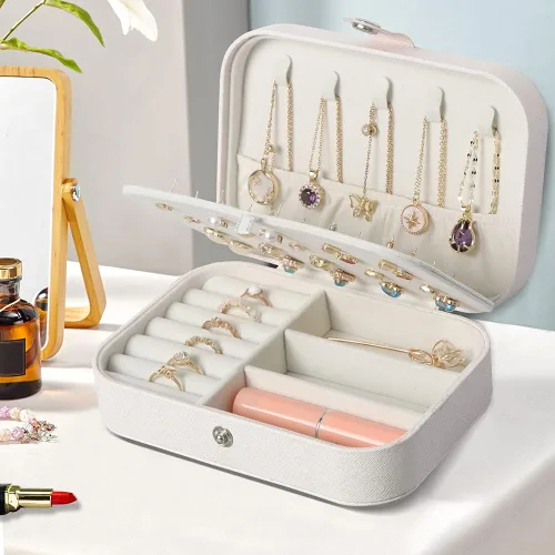 Miniatura 2 de Joyero para Viaje, Cajas Organizadoras de Joyería Pequeñas para Mujeres y Niñas, Estuche de Joyería de Viaje de 2 Capas, Estuche de Almacenamiento