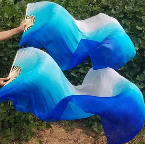 Miniatura 5 de KIKIGOAL 1 par (izquierdo + derecho) velo de danza del vientre de seda real para mujer, longitud 180 cm ancho 90 cm
