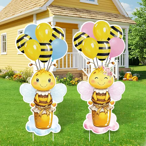 Miniatura 12 de 2 juegos de letreros de plástico para baby shower con estacas, decoraciones al aire libre para revelación de género, azul y rosa, letrero de patio