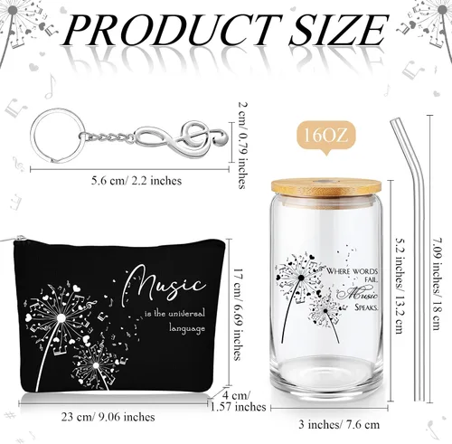 Miniatura 2 de Sieral Regalos para amantes de la música para mujeres, regalos para profesores de música, taza de cristal, bolsa musical con cremallera, llavero