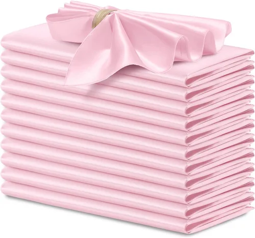 Miniatura 24 de P Pothuiny 12 servilletas de satén de color beige sedoso de 17 x 17 pulgadas, servilletas cuadradas lisas de tela de satén, servilletas de mesa