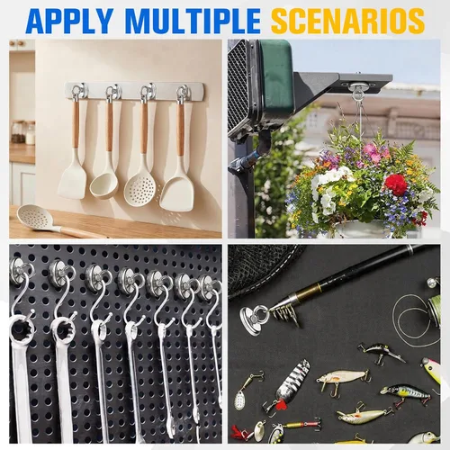 Miniatura 6 de E BAVITE Ganchos magnéticos, imanes de neodimio de tierras raras resistentes de 60 libras con orificio avellanado, perfectos para el hogar, cocina
