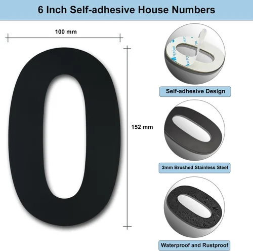 Miniatura 2 de Números de casa autoadhesivos – Números de puerta de acero inoxidable de 6 pulgadas para exteriores – Número de casa grande y moderno, número
