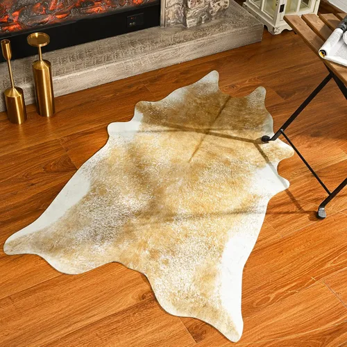 Miniatura 23 de Alfombra lavable antideslizante de piel de vaca sintética de 2 x 3 pulgadas, color blanco y blanco, tapete pequeño para puerta delantera, decoración