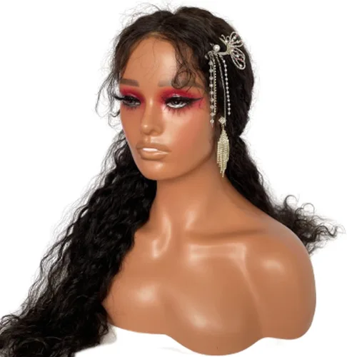 Miniatura 7 de Voloria Cabeza de maniquí femenino realista con maniquí de hombro Cabeza de PVC Busto Peluca Soporte de cabeza con maquillaje para pelucas, collar