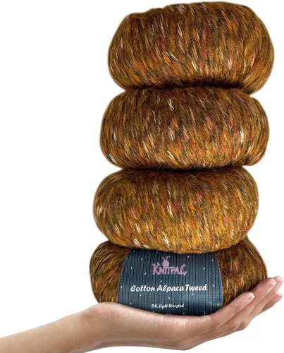 Miniatura 15 de Hilo de alpaca Tweed de algodón para ganchillo, paquete de 4 (588 yardas/7.05 oz), patrones libres, hilo de tweed para tejer, peso de peinado ligero
