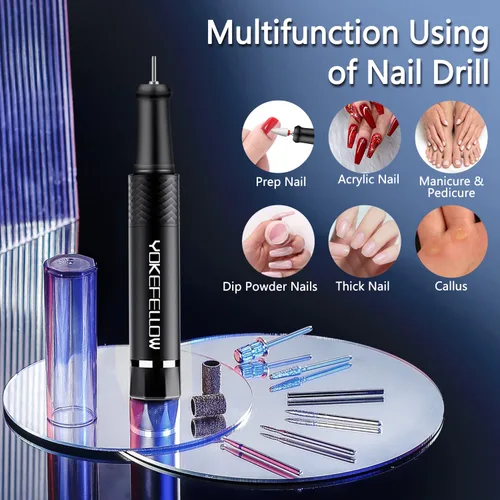 Miniatura 6 de Yokefellow - Taladro de uñas, profesional, portátil, 40000 RPM, máquina de taladro eléctrico de grabado para vidrio, color negro