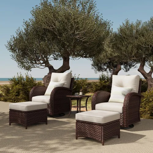Miniatura 24 de LayinSun - Juego de 10 piezas de muebles seccionales de patio para el aire libre con mesa para fogata, juegos de sillas giratorias reclinables