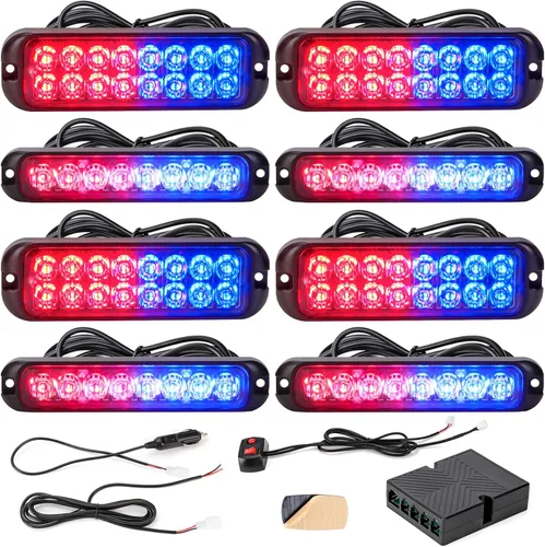 Miniatura 10 de Kit de 8 luces estroboscópicas LED ámbar y blancas de 8 LED y 16 LED, función de sincronización, ultra delgadas, luz de emergencia, advertencia