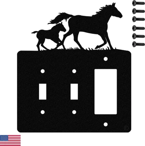 Miniatura 6 de Mare & Foal - Placa de pared para interruptor de luz de palanca (palanca simple, negro) - Fabricado en Estados Unidos