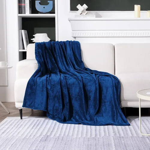 Miniatura 2 de SOCHOW Manta de franela de forro polar, tamaño individual, ligera, súper suave y acogedora para cama o sofá, color azul marino, 60 x 80 pulgadas