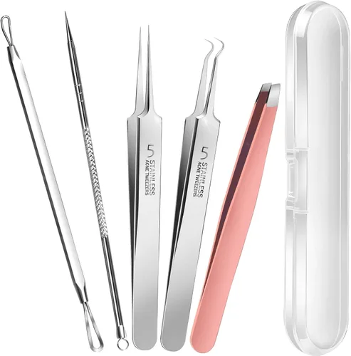 Teenitor Kit de herramientas para eliminar puntos negros y reventador de espinillas, 2 extractores de puntos negros, 1 pinzas de pelo encarnado, 2