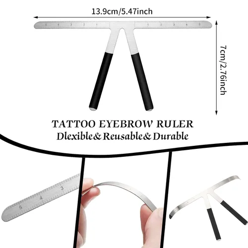 Miniatura 4 de 2 reglas de cejas regla de posicionamiento de 3 puntos, pinza de relación dorada para cejas, regla de microblading para cejas, herramienta