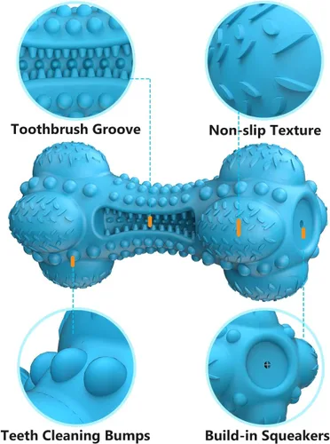 Miniatura 5 de SCHITEC - Juguete masticable para perros con sonido, hueso de goma natural resistente y duradero con cepillo de dientes, indestructible para Azul