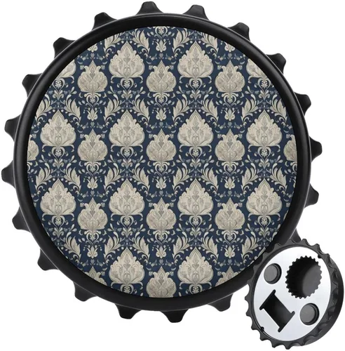 Magnetic Beer Bottle Opener - Vintage Blue Damask Print Portable One Handed Small Magnetic Bottle Opener for Fridge with Bartender and Outdoor,