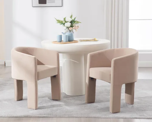 Miniatura 13 de HNY Juego de 3 sillas de comedor estilo barril modernas de mediados de siglo, sillas laterales de acento tapizadas en terciopelo con brazos, cómodas
