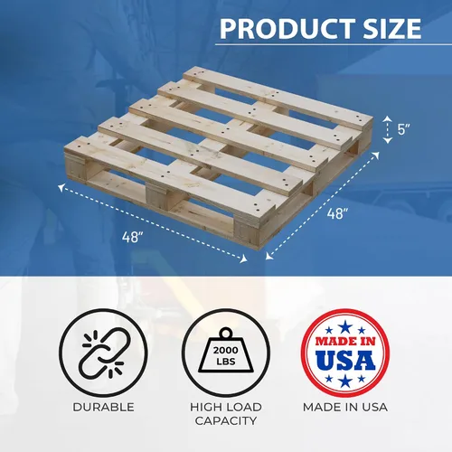 Miniatura 6 de Treaton, Heavy-Duty Wooden Pallet, 48 x 48 x 5 Inch, 4-Way Entry, Industrial-Grade Hardwood, Durable, Reusable, Stackable, Easy Handling for