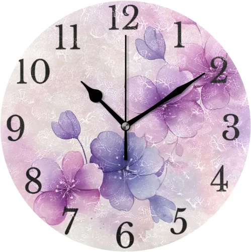 Miniatura 13 de Reloj de pared con mariposas moradas, silencioso, funciona con pilas, floral, sin tictac, decorativo, reloj analógico de cuarzo redondo de 9.5 A01