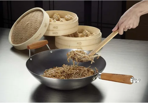 Miniatura 8 de Helen's Asian Kitchen Wok, acero al carbono y bambú, 14 pulgadas
