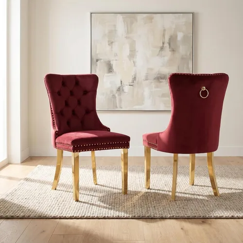 Miniatura 117 de OVENTA Juego de 4 sillas de comedor modernas tapizadas copetudas, terciopelo negro y gris y cuero con patas de madera maciza, sillas de cocina