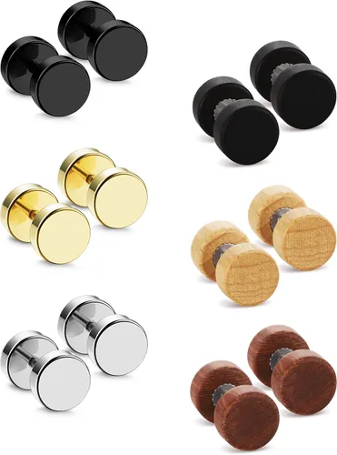 Miniatura 2 de 6pares de aretes de Fibo Steel con tuerca, 18G