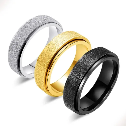 Miniatura 20 de LAOYOU Anillo giratorio para aliviar la ansiedad y la ansiedad para mujer, acero inoxidable de 0.236 pulgadas, con purpurina, para aliviar