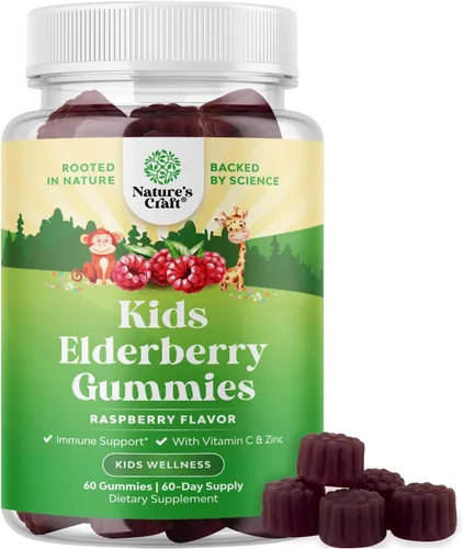 Miniatura 10 de Gomitas de saúco para niños con zinc y vitamina C, deliciosas gomitas de saúco negro Sambucus para apoyo inmunológico de niños, apoyo diario