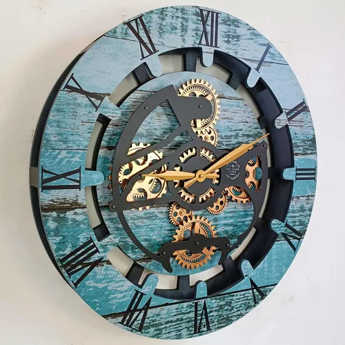 Miniatura 5 de THE GEARS CLOCK Reloj de pared con engranajes móviles reales Canada Line 24 pulgadas redondo (verde aguamarina, 24 pulgadas (23.6 in)
