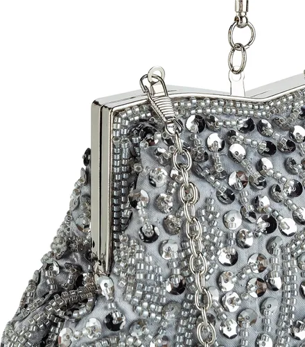 Miniatura 13 de Bolso de noche de diseñador floral con cuentas de lentejuelas diseño vintage besos cerradura satén embrague bolso bolso de mano de boda fiesta