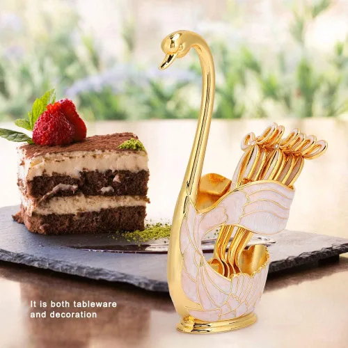 Miniatura 7 de Soporte de base de cisne con cena café Postre cuchara Set europeo elegante cisne postre cuchara titular vajilla decorativa ()
