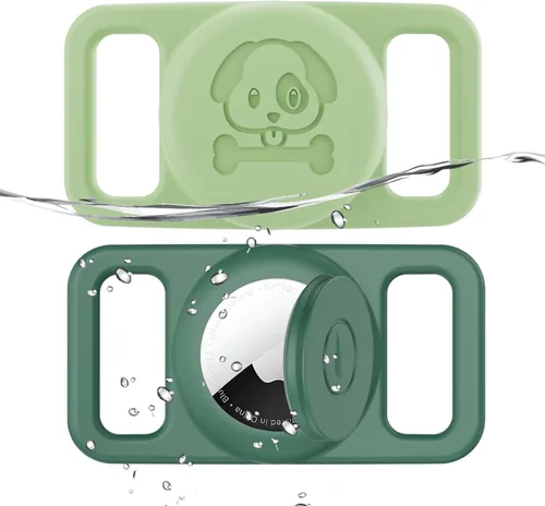 Miniatura 11 de Paquete de 2 soportes impermeables para collar de perro AirTag compatibles con Apple AirTag, soporte de silicona oculto para Airtag Tracker, negro