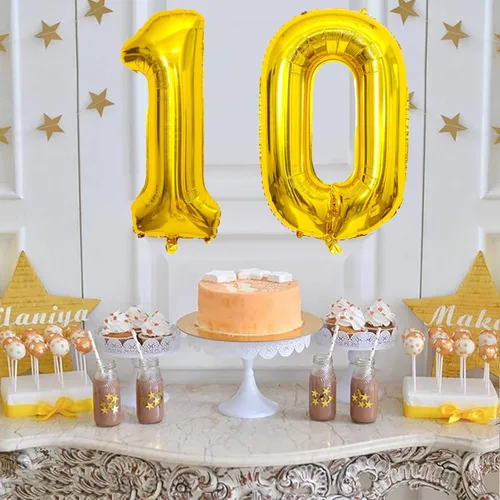 Miniatura 6 de SINBEE Globo dorado del número 10, papel de aluminio Mylar de 40 pulgadas, decoración de fiesta reutilizable para cumpleaños, aniversario, Oro
