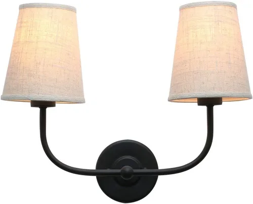 Miniatura 8 de Permo Lámpara de pared industrial rústica clásica con embudo acampanado de tela de lino, para mesita de noche, para dormitorio, lectura de noche